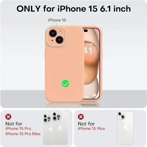 Vooii iPhone 15 uchun g‘ilof bilan mos, Defender suyuq silikonni yangilang, [Kamera himoyasi yaxshilangan] [Yumshoq tirnalishga qarshi mikrofiber astar] iPhone 15 6.1 dyuym uchun zarbga chidamli telefon g‘ilofi - Cantaloupe - 5