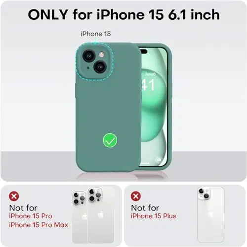 Vooii iPhone 15 uchun g‘ilof bilan mos, Defender suyuq silikonni yangilash, [Kamera himoyasini kuchaytirilgan] [Yumshoq tirnalishga qarshi mikrofiber astar] iPhone 15 6,1 dyuym uchun zarbga chidamli telefon g‘ilofi - qarag‘ay yashili - 5