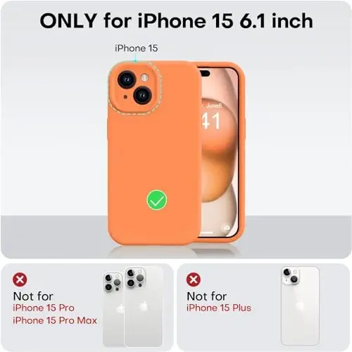 Vooii iPhone 15 uchun g'ilof bilan mos keladi, Defender suyuq silikonni yangilang, [Kamera himoyasi yaxshilangan] [Yumshoq tirnalishga qarshi mikrofiber astar] iPhone 15 6.1 dyuym uchun zarbga chidamli telefon g'ilofi - Yorqin to'q sariq - 5