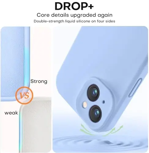 Vooii iPhone 15 uchun g‘ilof bilan mos keladi, Defender suyuq silikonni yangilash, [Kamera himoyasi kuchaytirilgan] [Yumshoq tirnalishga qarshi mikrofiber astar] iPhone 15 6.1 dyuym uchun zarbga chidamli telefon g‘ilofi - Ochiq moviy - 4