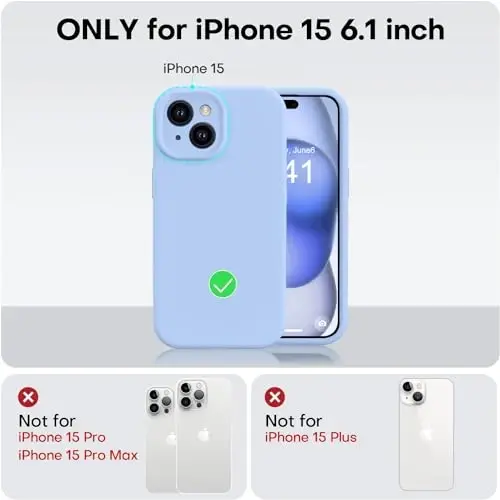 Vooii iPhone 15 uchun g‘ilof bilan mos keladi, Defender suyuq silikonni yangilash, [Kamera himoyasi kuchaytirilgan] [Yumshoq tirnalishga qarshi mikrofiber astar] iPhone 15 6.1 dyuym uchun zarbga chidamli telefon g‘ilofi - Ochiq moviy - 5