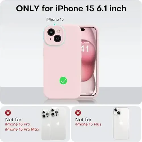 Vooii iPhone 15 uchun g‘ilofi bilan mos, Defender suyuq silikonini yangilash, [Kamera himoyasi kuchaytirilgan] [Yumshoq tirnalishga qarshi mikrofiber astar] iPhone 15 6,1 dyuym uchun zarbga chidamli telefon g‘ilofi - Chalk Pink - 5