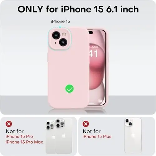 Vooii iPhone 15 uchun g‘ilofi bilan mos, Defender suyuq silikonini yangilash, [Kamera himoyasi kuchaytirilgan] [Yumshoq tirnalishga qarshi mikrofiber astar] iPhone 15 6,1 dyuym uchun zarbga chidamli telefon g‘ilofi - Chalk Pink - 5