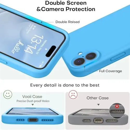 Vooii iPhone 16 g‘ilofi bilan mos keladi, suyuq silikon yangilanish [Kamera himoyasi] [Yumshoq chizishga qarshi mikrofiber astar] iPhone 16 6.1 dyuym uchun zarbga chidamli telefon g‘ilofi - Moviy - 3