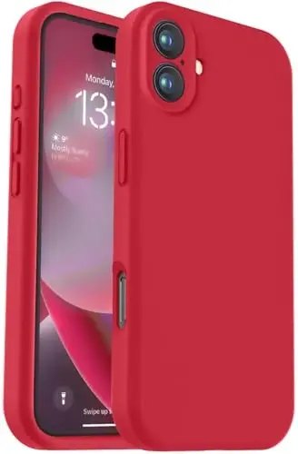 Vooii iPhone 16 g‘ilofi bilan mos keladi, suyuq silikon yangilanish [Kamera himoyasi] [Yumshoq tirnalishga qarshi mikrofiber astar] iPhone 16 6.1 dyuym uchun zarbga chidamli telefon g‘ilofi - Qizil 