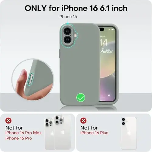 Vooii iPhone 16 g'ilofi bilan mos keladi, suyuq silikon yangilanishi [Kamera himoyasi] [Yumshoq tirnalishga qarshi mikrofiber astar] iPhone 16 6.1 dyuym uchun zarbga chidamli telefon g'ilofi - Calke Green - 5