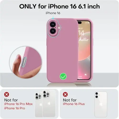 Vooii iPhone 16 g'ilofi bilan mos keladi, suyuq silikon yangilanishi [Kamera himoyasi] [Yumshoq tirnalishga qarshi mikrofiber astar] iPhone 16 6,1 dyuym uchun zarbga chidamli telefon g'ilofi - Lavanda binafsha - 5