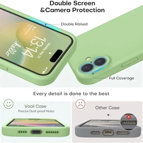 Vooii iPhone 16 g'ilofi bilan mos keladi, suyuq silikon yangilanishi [Kamera himoyasi] [Yumshoq tirnalishga qarshi mikrofiber astar] iPhone 16 6.1 dyuym uchun zarbga chidamli telefon g'ilofi - Matcha - 3