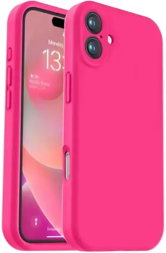 Vooii iPhone 16 g‘ilofi bilan mos keladi, suyuq silikon yangilanishi [Kamera himoyasi] [Yumshoq tirnalishga qarshi mikrofiber astar] iPhone 16 6.1 dyuym uchun zarbga chidamli telefon g‘ilofi - To‘q pushti 