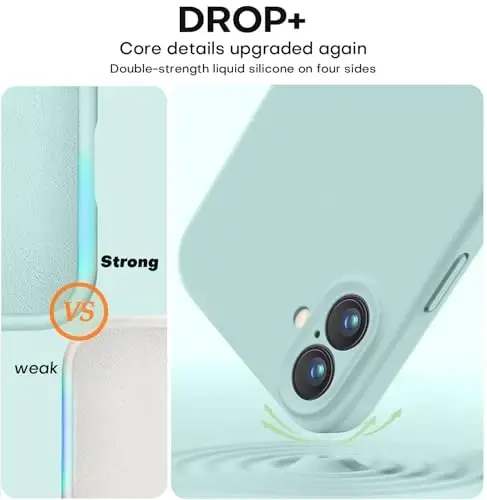 Vooii iPhone 16 g‘ilofi bilan mos keladi, suyuq silikon yangilanishi [Kamera himoyasi] [Yumshoq tirnalishga qarshi mikrofiber astar] iPhone 16 6.1 dyuym uchun zarbga chidamli telefon g‘ilofi - yalpiz - 4