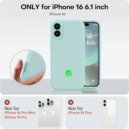 Vooii iPhone 16 g‘ilofi bilan mos keladi, suyuq silikon yangilanishi [Kamera himoyasi] [Yumshoq tirnalishga qarshi mikrofiber astar] iPhone 16 6.1 dyuym uchun zarbga chidamli telefon g‘ilofi - yalpiz - 5