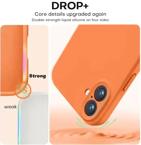 Vooii iPhone 16 g'ilofi bilan mos keladi, suyuq silikon yangilanishi [Kamera himoyasi] [Yumshoq tirnalishga qarshi mikrofiber qoplama] iPhone 16 6.1 dyuym uchun zarbga chidamli telefon g'ilofi - To'q sariq - 4