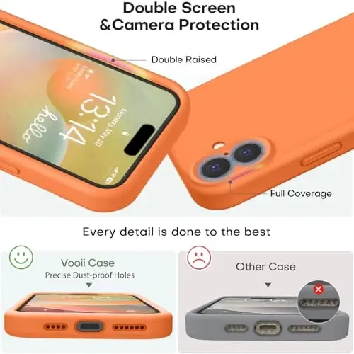 Vooii iPhone 16 g'ilofi bilan mos keladi, suyuq silikon yangilanishi [Kamera himoyasi] [Yumshoq tirnalishga qarshi mikrofiber qoplama] iPhone 16 6.1 dyuym uchun zarbga chidamli telefon g'ilofi - To'q sariq - 3