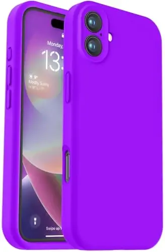 Vooii iPhone 16 g‘ilofi bilan mos, suyuq silikon yangilanishi [Kamera himoyasi] [Yumshoq tirnalishga qarshi mikrofiber astar] iPhone 16 6.1 dyuym uchun zarbaga chidamli telefon g‘ilofi - Neon binafsha 