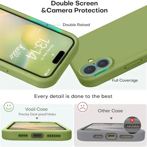 Vooii iPhone 16 g‘ilofi bilan mos, suyuq silikon yangilanishi [Kamera himoyasi] [Yumshoq tirnalishga qarshi mikrofiber astar] iPhone 16 6.1 dyuym uchun zarbga chidamli telefon g‘ilofi - Cedar Green - 3