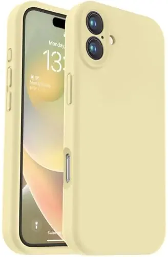 Vooii iPhone 16 g‘ilofi bilan mos, suyuq silikon yangilanishi [Kamera himoyasi] [Yumshoq tirnalishga qarshi mikrofiber astar] iPhone 16 6.1 dyuym uchun zarbga chidamli telefon g‘ilofi - Kremli sariq 