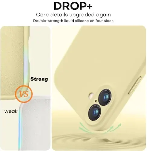 Vooii iPhone 16 g‘ilofi bilan mos, suyuq silikon yangilanishi [Kamera himoyasi] [Yumshoq tirnalishga qarshi mikrofiber astar] iPhone 16 6.1 dyuym uchun zarbga chidamli telefon g‘ilofi - Kremli sariq - 4