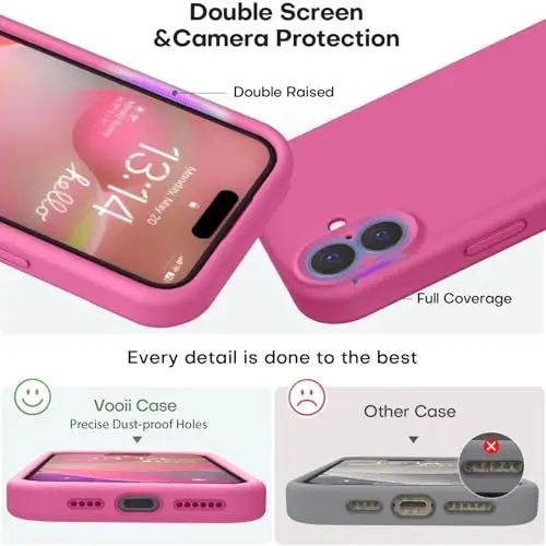 Vooii iPhone 16 g‘ilofi bilan mos, suyuq silikon yangilanishi [Kamera himoyasi] [Yumshoq tirnalishga qarshi mikrofiber astar] iPhone 16 6.1 dyuym uchun zarbga chidamli telefon g‘ilofi - Pitaya - 3