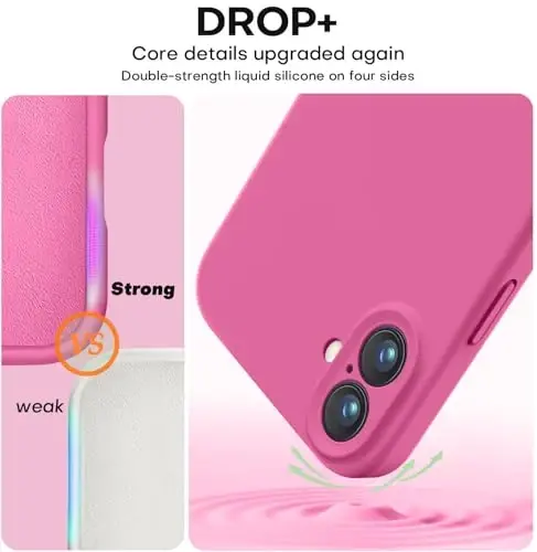 Vooii iPhone 16 g‘ilofi bilan mos, suyuq silikon yangilanishi [Kamera himoyasi] [Yumshoq tirnalishga qarshi mikrofiber astar] iPhone 16 6.1 dyuym uchun zarbga chidamli telefon g‘ilofi - Pitaya - 4