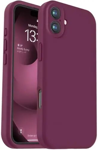 Vooii iPhone 16 g‘ilofi bilan mos, suyuq silikon yangilanishi [Kamera himoyasi] [Yumshoq tirnalishga qarshi mikrofiber astar] iPhone 16 6.1 dyuym uchun zarbga chidamli telefon g‘ilofi - WineRed - VOOII