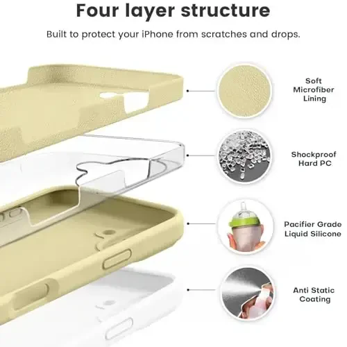 Vooii iPhone 16 Plus Case bilan mos, suyuq silikon yangilanishi [Kamera himoyasi] [Yumshoq tirnalishga qarshi mikrofiber astar] iPhone 16 Plus 6.7 dyuym uchun zarbga chidamli telefon qutisi - Kremsi sariq - 2