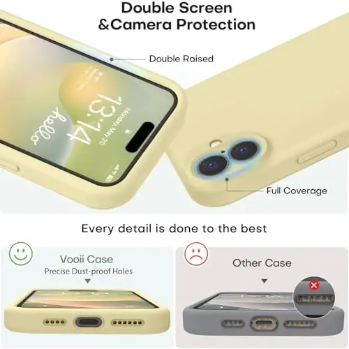 Vooii iPhone 16 Plus Case bilan mos, suyuq silikon yangilanishi [Kamera himoyasi] [Yumshoq tirnalishga qarshi mikrofiber astar] iPhone 16 Plus 6.7 dyuym uchun zarbga chidamli telefon qutisi - Kremsi sariq - 3