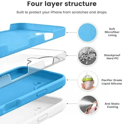 Vooii iPhone 16 Plus Case bilan mos, Suyuq silikon yangilanishi [Kamera himoyasi] [Yumshoq tirnalishga qarshi mikrofiber astar] iPhone 16 Plus 6.7 dyuym uchun zarbga chidamli telefon qutisi - Moviy - 2