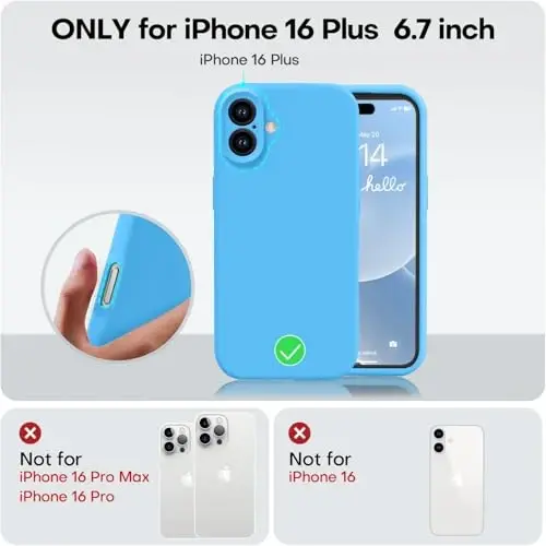 Vooii iPhone 16 Plus Case bilan mos, Suyuq silikon yangilanishi [Kamera himoyasi] [Yumshoq tirnalishga qarshi mikrofiber astar] iPhone 16 Plus 6.7 dyuym uchun zarbga chidamli telefon qutisi - Moviy - 5