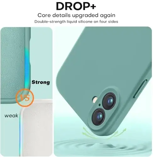 Vooii iPhone 16 Plus Case bilan mos, Suyuq Silikon Yaxshilanishi [Kamera himoyasi] [Yumshoq chizishga qarshi mikrofiber qoplama] iPhone 16 Plus 6.7 dyuym uchun zarbga chidamli telefon qutisi - qarag'ay yashil - 4