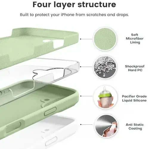 Vooii iPhone 16 Plus g‘ilofi bilan mos keladi, suyuq silikon yangilanishi [Kamera himoyasi] [Yumshoq chizishga qarshi mikrofiber astar] iPhone 16 Plus 6,7 dyuym uchun zarbaga chidamli telefon g‘ilofi - Matcha - VOOII (1)