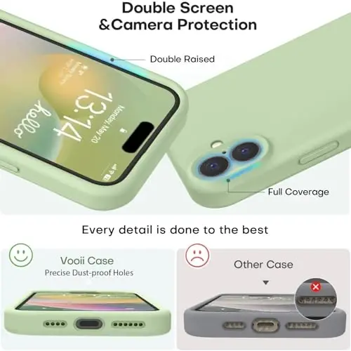 Vooii iPhone 16 Plus g‘ilofi bilan mos keladi, suyuq silikon yangilanishi [Kamera himoyasi] [Yumshoq chizishga qarshi mikrofiber astar] iPhone 16 Plus 6,7 dyuym uchun zarbaga chidamli telefon g‘ilofi - Matcha - 3