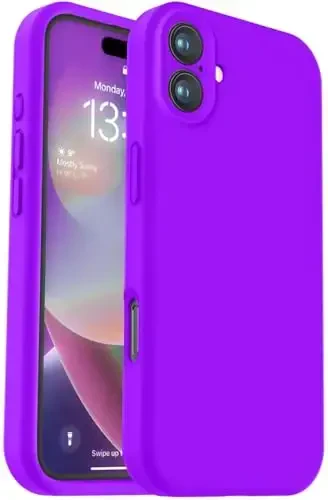 Vooii iPhone 16 Plus g‘ilofi bilan mos, suyuq silikon yangilanishi [Kamera himoyasi] [Yumshoq tirnalishga qarshi mikrofiber astar] iPhone 16 Plus 6,7 dyuym uchun zarbga chidamli telefon g‘ilofi - Neon binafsha - 1