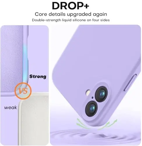 Vooii iPhone 16 Plus g‘ilofi bilan mos, suyuq silikon yangilanishi [Kamera himoyasi] [Yumshoq tirnalishga qarshi mikrofiber astar] iPhone 16 Plus 6.7 dyuym uchun zarbga chidamli telefon g‘ilofi - och binafsha - 4