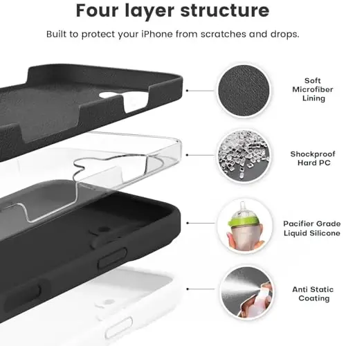 Vooii iPhone 16 Plus g‘ilofi bilan mos, suyuq silikon yangilanishi [Kamera himoyasi] [Yumshoq tirnalishga qarshi mikrofiber astar] iPhone 16 Plus 6.7 dyuym uchun zarbga chidamli telefon g‘ilofi - Qora - VOOII (1)