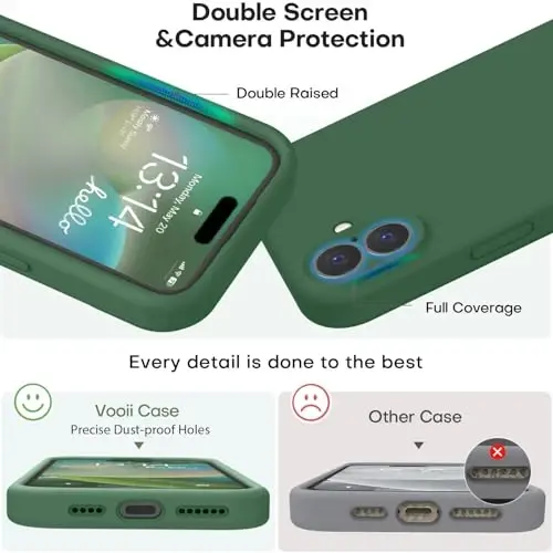 Vooii iPhone 16 Plus g‘ilofi bilan mos, suyuq silikon yangilanishi [Kamera himoyasi] [Yumshoq tirnalishga qarshi mikrofiber astar] iPhone 16 Plus 6.7 dyuym uchun zarbga chidamli telefon g‘ilofi - Yashil - 3