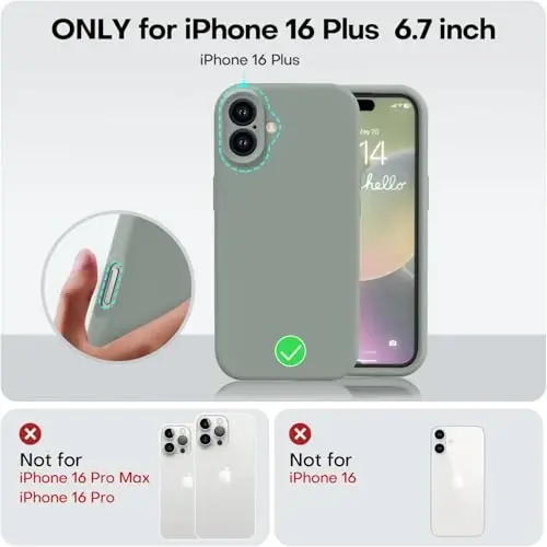 Vooii iPhone 16 Plus ile Uyumlu Kılıf, Sıvı Silikon Yükseltme [Kamera Koruması] [Yumuşak Çizilmez Mikrofiber Astar] iPhone 16 Plus 6.7 inç için Darbeye Dayanıklı Telefon Kılıfı - Calke Yeşili - 5