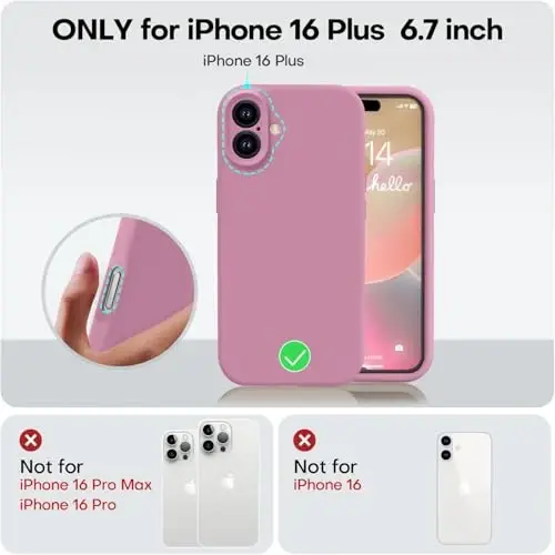 Vooii iPhone 16 Plus ile Uyumlu Kılıf, Sıvı Silikon Yükseltme [Kamera Koruması] [Yumuşak Çizilmez Mikrofiber Astar] iPhone 16 Plus 6.7 inç için Darbeye Dayanıklı Telefon Kılıfı - Lavanta Moru - 5