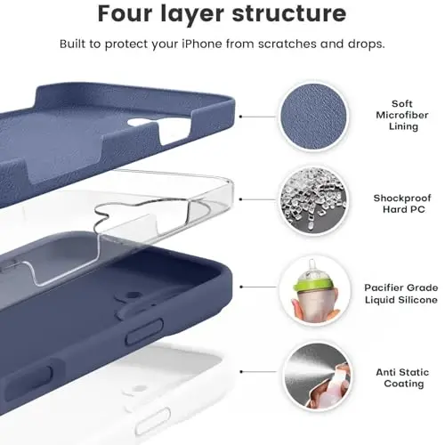 Vooii iPhone 16 Plus Kılıf ile Uyumlu, Sıvı Silikon Yükseltme [Kamera Koruması] [Yumuşak Çizilmez Mikrofiber Astar] iPhone 16 Plus 6.7 inç için Darbeye Dayanıklı Telefon Kılıfı - Lacivert - VOOII (1)