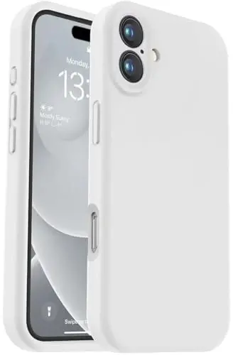 Vooii iPhone 16 Plus uchun g‘ilofga mos keladi, suyuq silikon yangilanishi [Kamera himoyasi] [Yumshoq tirnalishga qarshi mikrofiber astar] iPhone 16 Plus 6.7 dyuym uchun zarbga chidamli telefon g‘ilofi - Oq 