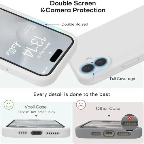 Vooii iPhone 16 Plus uchun g‘ilofga mos keladi, suyuq silikon yangilanishi [Kamera himoyasi] [Yumshoq tirnalishga qarshi mikrofiber astar] iPhone 16 Plus 6.7 dyuym uchun zarbga chidamli telefon g‘ilofi - Oq - 3