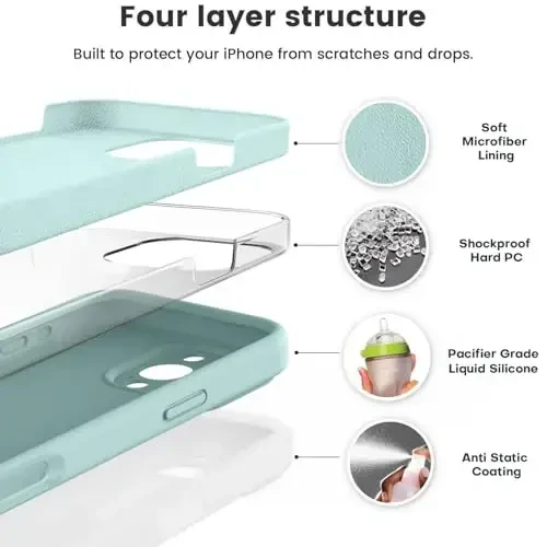 Vooii iPhone 16 Pro Case bilan mos, Suyuq silikon yangilanishi [Kamera himoyasi] [Yumshoq tirnalishga qarshi mikrofiber astar] iPhone 16 Pro 6.3 dyuym uchun zarbga chidamli telefon g'ilofi - Mint - 2