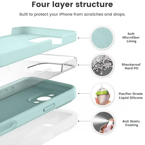Vooii iPhone 16 Pro Case bilan mos, Suyuq silikon yangilanishi [Kamera himoyasi] [Yumshoq tirnalishga qarshi mikrofiber astar] iPhone 16 Pro 6.3 dyuym uchun zarbga chidamli telefon g'ilofi - Mint - 2