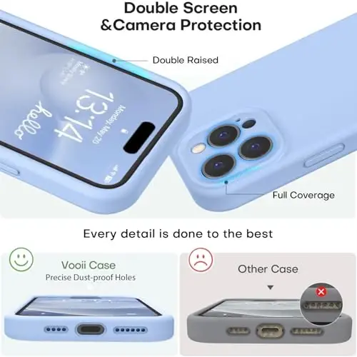 Vooii iPhone 16 Pro G'ilofi bilan mos keladi, Suyuq Silikon yangilanishi [Kamera himoyasi] [Yumshoq tirnalishga qarshi mikrofiber astar] iPhone 16 Pro 6.3 dyuym uchun zarbaga chidamli telefon g'ilofi - och ko'k - 3