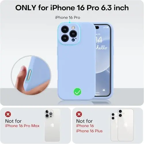 Vooii iPhone 16 Pro G'ilofi bilan mos keladi, Suyuq Silikon yangilanishi [Kamera himoyasi] [Yumshoq tirnalishga qarshi mikrofiber astar] iPhone 16 Pro 6.3 dyuym uchun zarbaga chidamli telefon g'ilofi - och ko'k - 5