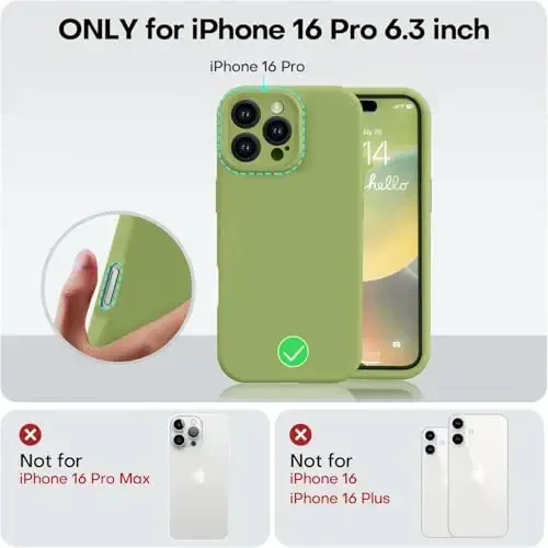 Vooii iPhone 16 Pro g'ilofi bilan mos keladi, Suyuq silikon yangilanishi [Kamera himoyasi] [Yumshoq tirnalishga qarshi mikrofiber astar] iPhone 16 Pro 6,3 dyuym uchun zarbga chidamli telefon g'ilofi - Cedar Green - 5