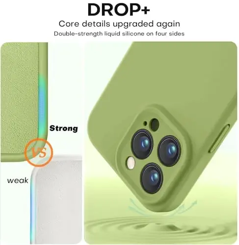 Vooii iPhone 16 Pro g'ilofi bilan mos keladi, Suyuq silikon yangilanishi [Kamera himoyasi] [Yumshoq tirnalishga qarshi mikrofiber astar] iPhone 16 Pro 6,3 dyuym uchun zarbga chidamli telefon g'ilofi - Cedar Green - 4