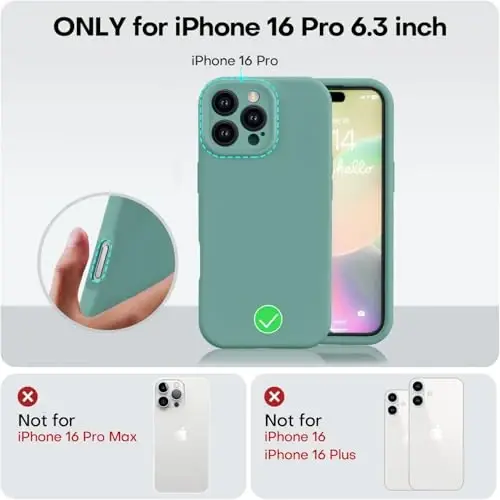 Vooii iPhone 16 Pro G'ilofi bilan mos keladi, suyuq silikon yangilanishi [Kamera himoyasi] [Yumshoq tirnalishga qarshi mikrofiber astar] iPhone 16 Pro 6,3 dyuym uchun zarbga chidamli telefon g'ilofi - Qarag'ay yashil - 5