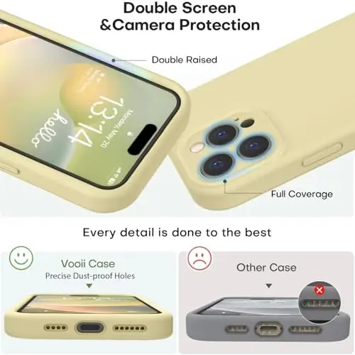 Vooii iPhone 16 Pro g'ilofi bilan mos keladi, suyuq silikon yangilanishi [Kamera himoyasi] [Yumshoq tirnalishga qarshi mikrofiber astar] iPhone 16 Pro 6.3 dyuym uchun zarbga chidamli telefon g'ilofi - Qaymoqli sariq - 3
