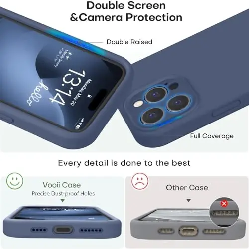 Vooii iPhone 16 Pro g‘ilofi bilan mos keladi, suyuq silikon yangilanishi [Kamera himoyasi] [Yumshoq tirnalishga qarshi mikrofiber astar] iPhone 16 Pro 6,3 dyuym uchun zarbga chidamli telefon g‘ilofi - to‘q ko‘k - 3