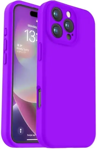 Vooii iPhone 16 Pro g‘ilofi bilan mos, Suyuq silikon yangilanishi [Kamera himoyasi] [Yumshoq tirnalishga qarshi mikrofiber astar] iPhone 16 Pro 6.3 dyuym uchun zarbaga chidamli telefon g‘ilofi - Neon binafsha 